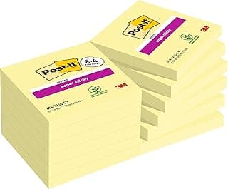 Post-it Notas Super Sticky Canary Yellow, Paquete de 8 Blocs + 4 Gratis, 90 Hojas por Bloc, 76 mm x 76 mm, Color Amarillo - Notas Extra Adhesivas para Listas de Tareas y Recordatorios
