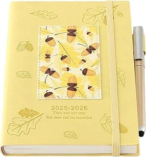 Planificador 2025-2026, julio 2025- julio 2026 a5 página al día,Agenda Diaria y Mensual con Calendario, Contador de Calorías, Libreta de Direcciones, Diseño Floral Yellow