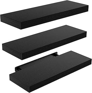 STOREMIC Estanteria Pared de 3 Niveles, Estante de Pared Negro, Estantes Flotantes Fácil de Instalar, Baldas Pared Ideal para Dormitorio, Baño, Oficina en Casa, Sala de Estar