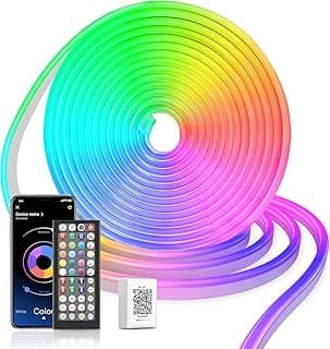 Macchiatto LED de neón 5m, DIY RGB Luces LED Strip con Control Remoto y APP, Sincronización de Música, Impermeable, para Dormitorio, Bar, Sala de Juegos, Cumpleaños, Fiesta de Navidad