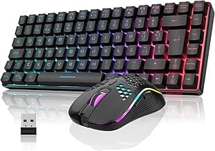 RedThunder 75% Teclado Inalámbrico Gaming,Retroiluminación Arco Iris Dinámica,Ratón Celular Ligero de 3200 dpi,Teclado Ultra-Compacto 85 Teclas Anti-ghosting,Disposición ES,para PC/PS5/Xbox