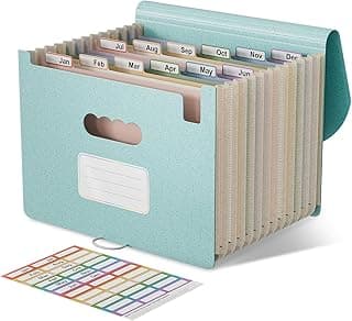 EcoStash Carpeta Clasificadora Acordeón, 12 Bolsillos Archivador A4 de Paja de Trigo, Clasificador Documentos Expandibles, Libre de BPA, Regreso a la Naturaleza, Vida Saludable - Azul Cielo