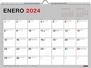 Miquelrius - Calendario de Pared 2024 Basic, Tamaño 210 x 150 mm, Con espacio para anotar, Encuadernación espiral doble, Español
