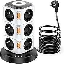 Acodot Regleta de Enchufes 16 en 1, Enchufe Multiple Proteccion Sobretension Regleta Vertical Enchufes 3M Cable, Botones de Control y de Luz Nocturna Tactil, Adecuadopara el Hogar y la Oficina