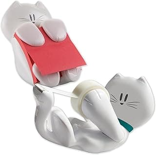 Post-it Dispensador de Z-Notes en forma de Gato, Paquete de 1 Bloc, Color Rosa + Scotch Dispensador de Cinta en forma de Gato con 1 Rollo de Cinta Scotch Magic