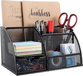 EasyPAG 7 Compartimentos Metal Malla Organizador Escritorio Portalápices Soporte Lapiceros Almacenamiento Oficina,Negro
