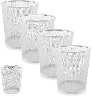 SENENQU 4 Piezas Papelera Oficina Metal Blanco, 12L Cubo Basura Malla Metálica, Pequeña Papelera Escritorio para Dormitorio Baño - 26.5 x 23.5 x 18.8 CM​