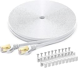 BUSOHE Cable Ethernet Cat 8 de 10M, Cable de Red Plano RJ45 Gigabit LAN de Alta Velocidad - Para Conexión a Internet de 40Gbps y 2000Mhz para Rúter, Módem, Panel de Conexión, PC (Blanco)