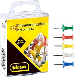 Idena 334032 - Alfileres de tablero, 40 piezas, colores surtidos, para tableros de corcho