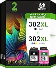 Economink 302XL Cartuchos de Impresora, Cartucho 302 Compatible con HP 302 Cartuchos de Impresora, 302XL para OfficeJet 3831 5230 3833 3830 DeskJet 3630 3636 3639 Envy 4524 4527 4525 (Pack de 2)