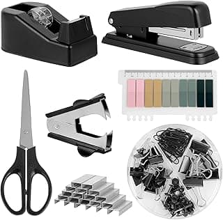 Kit de papelería de oficina, set de grapadora, juego de grapas con soporte para cinta y otros accesorios de material de oficina y papelería. Ideal para suministros de oficina, hogar y escuela. Negro