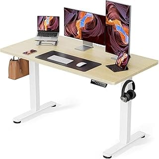 ErGear Escritorio Elevable Eléctrico, Mesa Ajustable en Altura 120x60 cm, Mesa de Oficina con Panel Inteligente de 4 Memorias, Escritorio con Gancho para Mochila y Tablero Ensamblado (Natural)