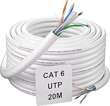 Soibke Cable Ethernet 20 Metros, Cat 6 Cable de Red LAN Exterior Interior Bobina Impermeable RJ45 20m Alta Velocidad Internet UTP 23AWG Gigabit Cable de Instalación Blanco