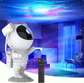 Recsg Lámpara Proyector Astronauta Galaxia, luce notturna Galaxy, lampadario a nebbia astronauta LED con timer e telecomando… (white blue)
