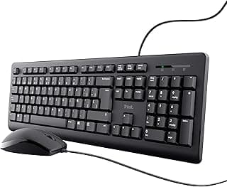 Trust Taro Pack Teclado y Ratón con Cable - Disposición QWERTY Español, Cable de 1.8m, Conexión USB, Teclado Resistente a los Vertidos, Windows, Mac, PC, Ordenador Portátil, Negro