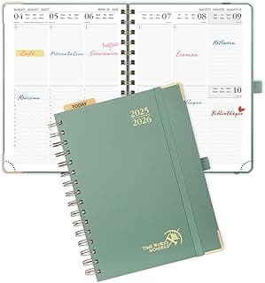 POPRUN Agenda 2025 2026 Semana Vista 21,5 x 16 cm, Tapa Dura 17 Meses Semanal de Ago.2025 a Dic.2026, Regla de Plástico, 80 GSM Papel, Verde Medianoche