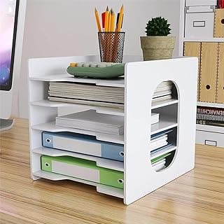 PUNCIA Archivador de Documentos A4 Soporte de papel 5 Bandejas PVC Escritorio Organizador de Archivos Bandeja de Papel Almacenamiento para Oficina Sala de Trabajo Escuela Oficina