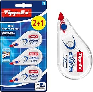 Tipp-Ex Cinta Correctora Mini Pocket Mouse – Óptimo para Material Escolar - 6 m x 5 mm, Pack de 2+1, Color Blanco