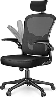 naspaluro Silla de Oficina Ergonómica con Soporte Lumbar,Reposacabezas Ajustable,Reposabrazos Abatibles Silla Giratoria con Respaldo Transpirable, Carga Máxima de 150kg / 330lb,Negro 50 x 50 x 120 cm