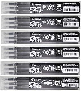 Pilot Negro Frixion Clicker Retráctil Fino Punta redonda Borrable, Recambios Para Bolígrafos Tinta BLS-FR7 (Paquete De 6 - 18 Repuestos) (BLS-FR7-B-S3_6_D)