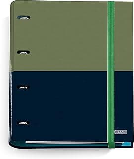 Miquelrius - Carpebloc A4, Carpeta archivador con 4 anillas + Recambio 100 hojas de 70 g/m² con cuadrícula de 5 mm, Cierre con goma, Colección Rider Green