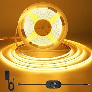 ACELUMO Tira LED COB Blanco Calido, Tira LED Continua con Alimentación y Regulador, CRI 92+, ancho 8 mm, Tira LED 3m para Gabinete, TV, Cocina, Sala de estar, 2700K