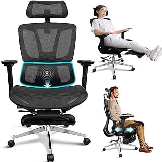MELOKEA Silla de Oficina Ergonómica con Reposapiés, Reposabrazos 4D, Profundidad de Asiento Ajustable, Inclinación de 4 Niveles, Respaldo Alto, Silla de Escritorio Certificada EN 12520