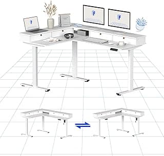 FLEXISPOT Escritorio Esquinero en Forma de L Escritorio Elevable Eléctrico Escritorio Regulable en Altura Y Espacio de Almacenamiento Mesa Escritorio Elevable Esquinero con Cajones(Blanco 160 * 120cm)