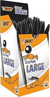 BIC Cristal Large - Bolígrafos de punta gruesa (1.6 mm), óptimo para oficinas, caja de 50 unidades, color negro