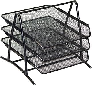 D.RECT 7610, Bandeja para Cartas de 3 Niveles de Malla metálica, A4, Bandeja Organizadora de Cartas, Uso en Casa u Oficina, Color Negro, Normal