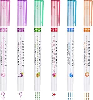 OFFCUP Rotuladores de Resaltado de Curvas, 6pcs Juego de Rotuladores de Resaltado Curvo, Bolígrafos Colores Lineales, con 6 Formas De Curva Diferentes, para Escribir Dibujo