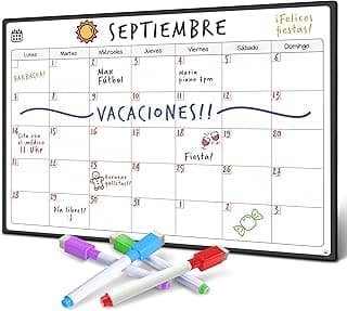Smart Panda A3 Calendario Magnético para Nevera - Grande Planificador de Menú, Recordatorio, Lista de la Compra - Pizarra Magnética con 4 Rotuladores de Color - Mensual - En Español