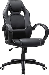 SONGMICS Racing Silla de Escritorio de Oficina Ergonómica Regulable con Ruedas, OBG56B, Negro, 776732