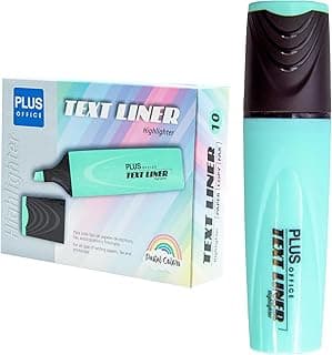 Plus Office – Subrayadores Pastel, Rotulador Marcador con Punta Biselada, Pack de 10 Rotuladores Fosforescentes de Base al Agua, Color Pastel (Azul)