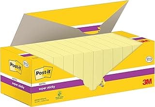 Post-it Notas Super Sticky Canary Yellow, Paquete de 12 Blocs + 12 Gratis, 90 Hojas por Bloc, 76 mm x 76 mm, Color Amarillo - Notas Extra Adhesivas para Listas de Tareas y Recordatorios