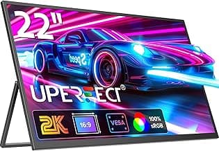 UPERFECT 22 Pulgadas 2K Monitor Portátil, Pantalla Móvil con Soporte Integrado QHD IPS Display Mate Eye-Care 2560x1440 Mini HDMI USB C para PC Laptop Smartphone Xbo Switch PS4/5, Compatible con VESA