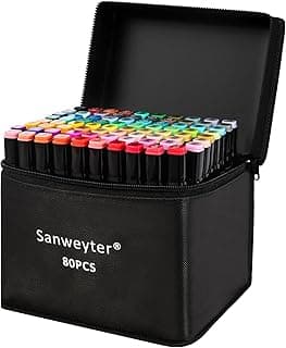 Sanweyter Rotuladores Doble Punta, Rotuladores de Alcohol Marcador de 80 colores+3, Marker Pen Set, Rotuladores Graffiti y Art Sketch con Base y Maletín de Transporte, Adecuado para Bocetos, Cómics