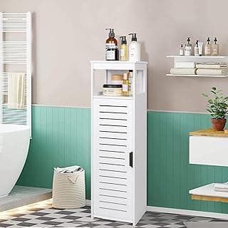 VOGGV Mueble de baño independiente para baño, estantería de 1 puerta y estantería, para el hogar, cocina, salón y pasillo, 22 x 20 x 75 cm, color blanco