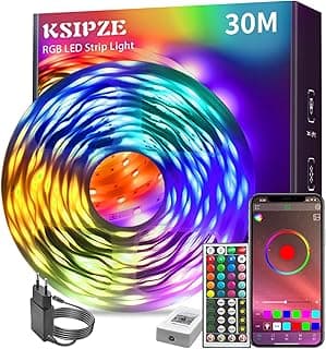 KSIPZE Luces Led Habitacion 30 Metros, Tira Led RGB Control de IR Remoto y Bluethooth App, luz led adhesiva Sincronización de Música, Modo Temporización, para Habitación, Dormitorio, Sala de Juegos