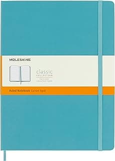 Moleskine - Cuaderno Clásico con Hojas Rayadas, Tapa Dura y Cierre Elástico, Color Azul Arrecife, Tamaño Extra Grande 19 x 25 cm, 192 Hojas