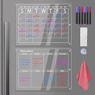 Victagen Calendario mensual magnético de acrílico para frigorífico, 16"x12" Transparente, Tablero de calendario magnético reutilizable de acrílico para frigorífico (2)
