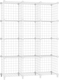 AWTATOS Estante de Almacenamiento de Cubos de Alambre, 12 Cubos, Organizador de Cubos de Almacenamiento modulares, Estante de Alambre de Hierro Multiuso, Estante para Sala de Estar, hogar, Blanco