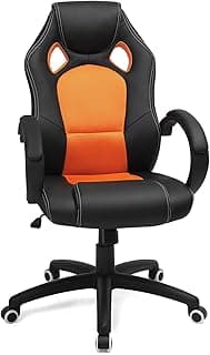 SONGMICS Racing Silla de Escritorio comcon Ruedas,tadora Oficina Ergonómica Regulable con Ruedas, OBG56BO, Naranja