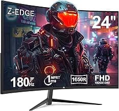Z-Edge Monitor Gaming Curvo 24'' 180 Hz/165 Hz/144 Hz, FHD(1920x1080), 1ms, FreeSync, Pantalla PC LED con DP Cable, 1650R VA, Inclinación Ajustable, 300cd/m², HDMI2.1& DP1.4, 178° ángulo de visión