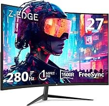 Z-Edge Monitor 27 Pulgadas, Monitor Gaming Curvo 280 Hz (DP), Pantalla PC Curvada,1ms MPRT, FHD(1920x1080), FreeSync, LED 16:9 con Cable HDMI, 1500R VA, 2* HDMI2.0 & 2* DP 1.2