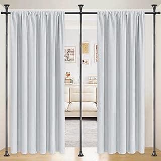 Starbover Barra de cortina negra, biombo, separador de ambientes, sin orificio, barra independiente ajustable para salón, dormitorio u oficina, 121 cm-304 cm (L), 71 cm-289 cm (B)