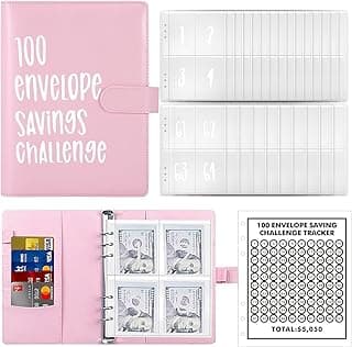 100 Sobres Challenge Binder, Carpeta de desafios de Ahorro, Money Saving Challenge Binder,Para La Escuela, El Hogar, La Oficina divertidos desafíos Presupuestarios Para Ahorrar dinero(Rosa)