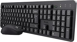 Trust Ymo II Pack Teclado y Ratón Inalámbrico QWERTY Español, Botones Silenciosos, Teclas de Perfil Bajo, Resistente a los Vertidos, Un Receptor USB, Windows, Mac, PC, Ordenador Portátil - Negro