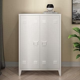 [en.casa] Armario Metálico de Oficina con Cerraduras Magnéticas Mueble Organizador con 2 Estantes Regulables Ventilación Óptima Acero 110 x 75 x 33 cm Blanco