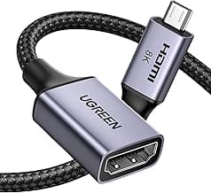UGREEN Adaptador Micro HDMI a HDMI 2.1 8K @ 60Hz 4K/2K/1080P @ 240Hz Cable Bidireccional eARC/ARC HDR VRR ALLM Atmos HDCP 48Gbps Compatible con Cámara Raspberry Pi5 Portátil Xbox Series X PS5(25cm)